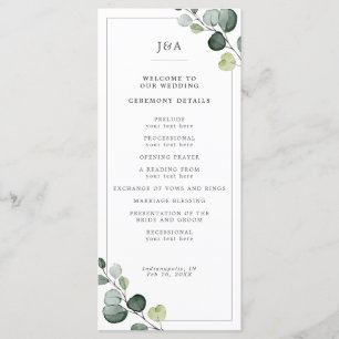 Elegant Waterverf Eucalyptus Greenery Wedding Programma