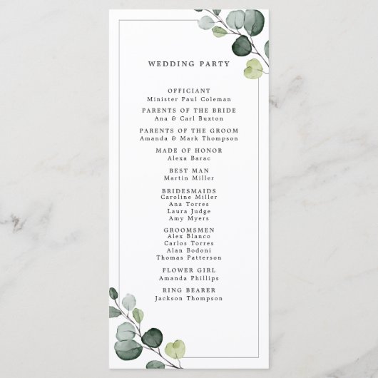 Elegant Waterverf Eucalyptus Greenery Wedding Programma (Achterkant)