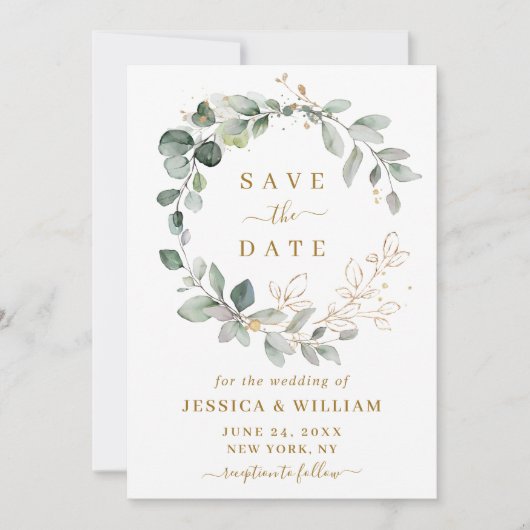Elegant Waterverf Eucalyptus Greenery Wedding Save The Date (Voorkant)