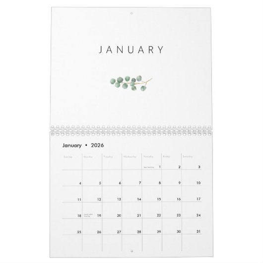Elegant Waterverf Eucalyptus Kalender (Jan 2026)
