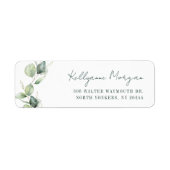 Elegant Waterverf Eucalyptus Retouradres Script Etiket (Voorkant)