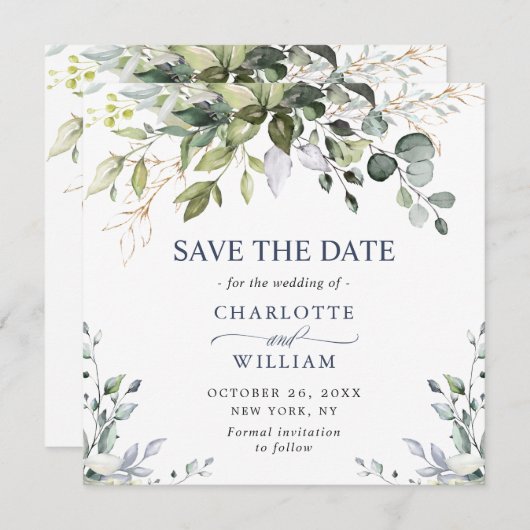 Elegant Waterverf Eucalyptus Save the Date (Voorkant / Achterkant)