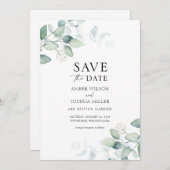 Elegant Waterverf Eucalyptus Save the Date Kaart (Voorkant / Achterkant)