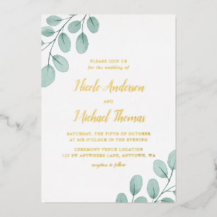 Elegant Waterverf Eucalyptus Weddenschap Gold Folie Uitnodiging