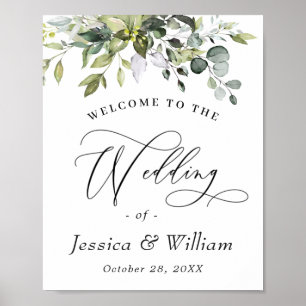 Elegant Waterverf Eucalyptus Weddenschap Welkom Poster