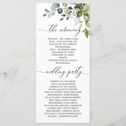 Elegant Waterverf Eucalyptus Wedding Ceremony Pro Programma (Achterkant)