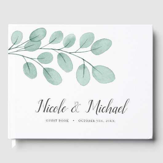Elegant Waterverf Eucalyptus Wedding Gastenboek (Voorkant)