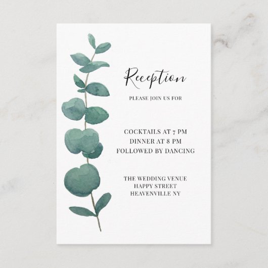 Elegant Waterverf Eucalyptus Wedding Informatiekaartje (Voorkant)
