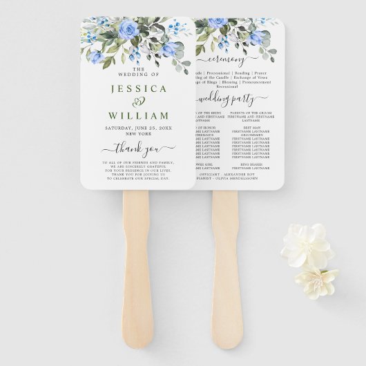 Elegant Waterverf Eucalyptus Wedding Program Hand Handwaaier (Voorkant en achterkant)