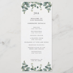 Elegant Waterverf Eucalyptus Wedding Programma