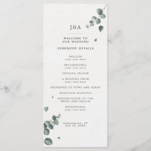 Elegant Waterverf Eucalyptus Wedding Programma