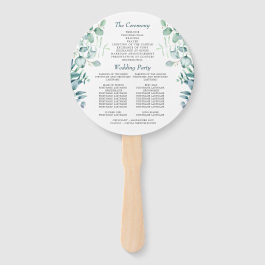 Elegant Waterverf Eucalyptus Wedding Programme Handwaaier (Achterkant)