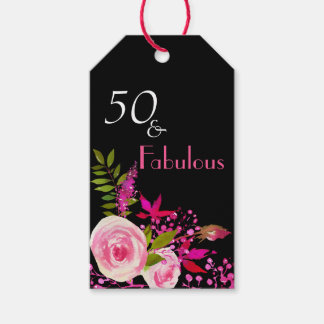 Elegant Waterverf Floral 50 & Fabulous Cadeaulabel