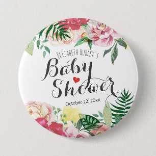 Elegant Waterverf Floral Baby shower Pinback Ronde Button 7,6 Cm