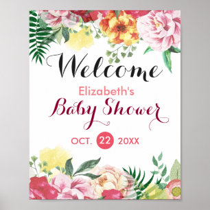 Elegant Waterverf Floral Baby shower Sign Poster