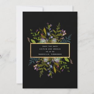 Elegant Waterverf Floral Black Background Wedding Save The Date