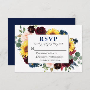 Elegant Waterverf Floral Blue Wedding RSVP