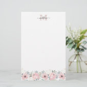 Elegant Waterverf Floral Blush Pink Monogram Briefpapier (Staand voorkant)