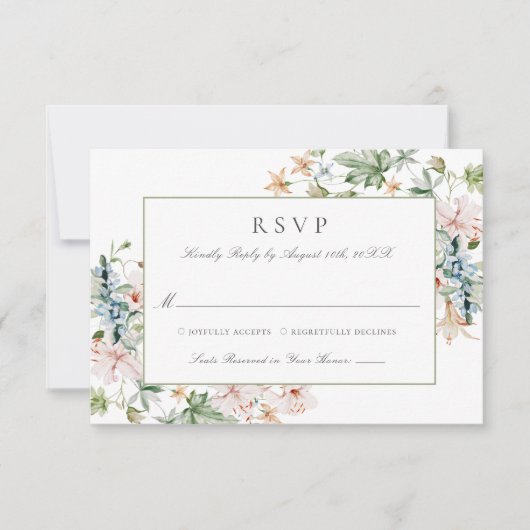 Elegant Waterverf Floral Border Wedding RSVP Kaartje (Voorkant)