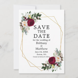 Elegant Waterverf Floral Burgundy White Geo Lijst Save The Date
