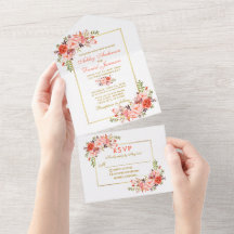 Elegant Waterverf Floral Coral Gold