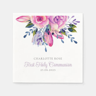 Elegant Waterverf Floral Eerste Heilige Communie Servet