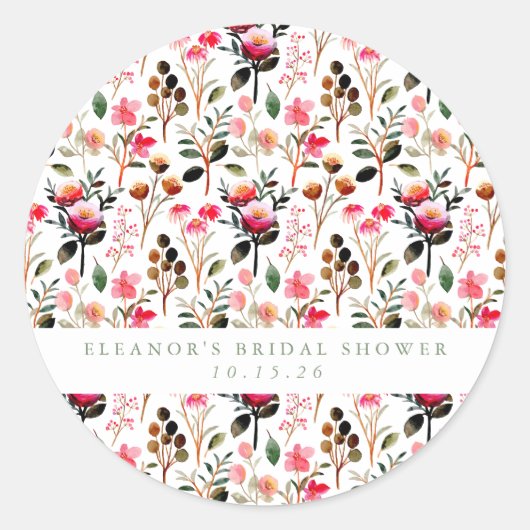 Elegant Waterverf Floral Greenery Custom Wedding Ronde Sticker (Voorkant)