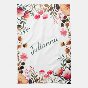 Elegant Waterverf Floral Greenery Personalized Theedoek