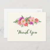 Elegant Waterverf Floral Hartelijk dank Briefkaart (Voorkant / Achterkant)