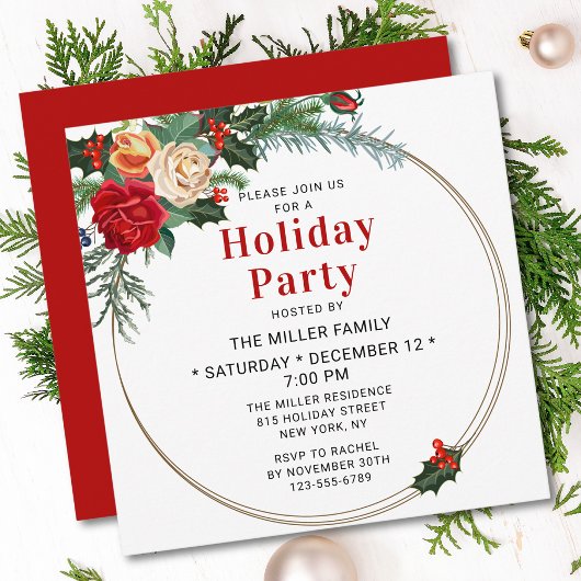 Elegant Waterverf Floral Holiday Party Kaart