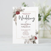 Elegant waterverf floral in red en mist bruiloft kaart (Staand voorkant)