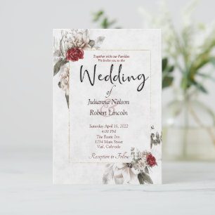 Elegant waterverf floral in red en mist bruiloft kaart