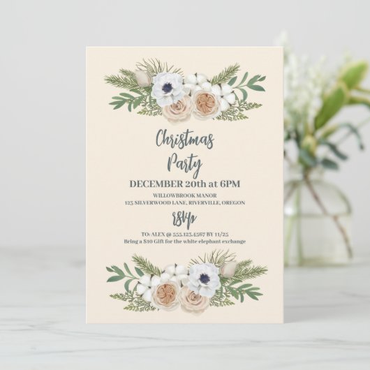 Elegant Waterverf Floral kerstfeest Kaart (Staand voorkant)