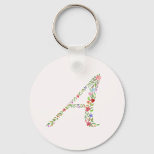 Elegant Waterverf Floral Monogram Letter A Sleutelhanger