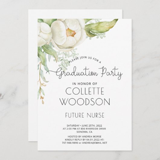 Elegant Waterverf Floral Nurse Afstuderen Kaart (Voorkant / Achterkant)