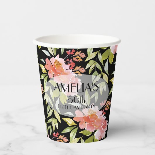 Elegant Waterverf Floral Papieren Bekers (Voorkant)