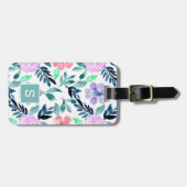 Elegant Waterverf Floral Pattern Monogram Bagagelabel (Voorkant horizontaal)