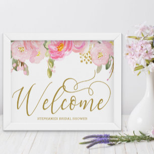 Elegant Waterverf Floral Pink Gold Welkom Poster