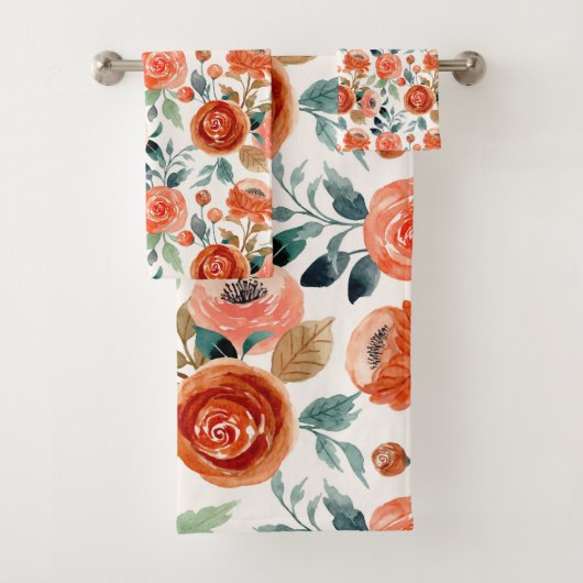Elegant Waterverf Floral Rustic Coral Pattern Bad Handdoek (Insitu)