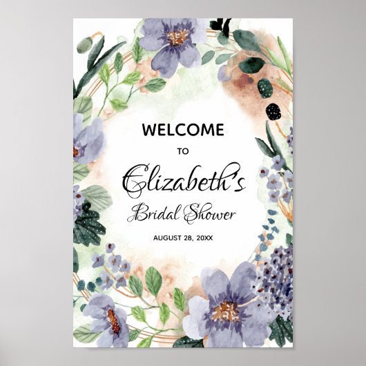 Elegant Waterverf Floral Vrijgezellenfeest Sign Poster (Voorkant)