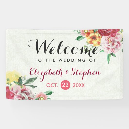 Elegant Waterverf Floral Wedding Banner (Horizontaal)