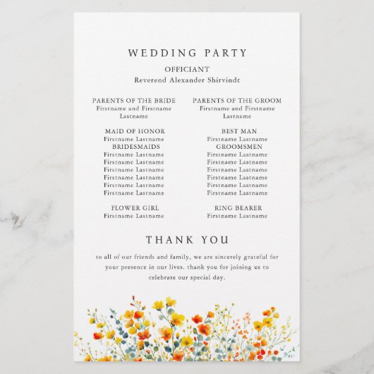 Elegant Waterverf Floral Wedding Ceremony Programm (Achterkant)