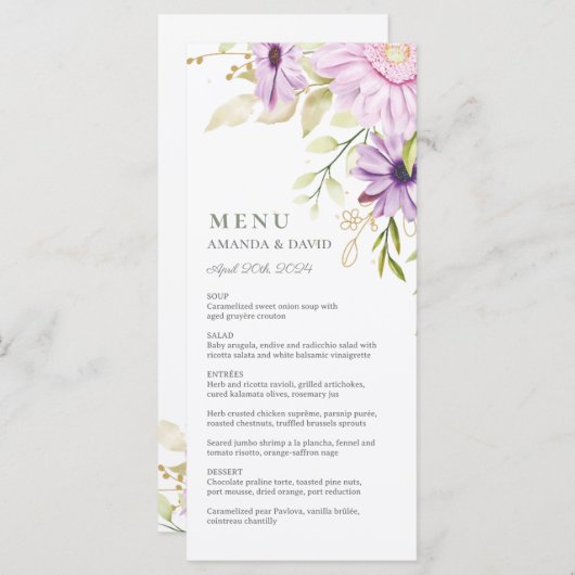 Elegant Waterverf Floral Wedding Flat Menu (Voorkant / Achterkant)