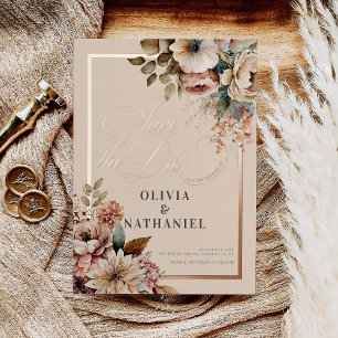 Elegant Waterverf Floral Wedding Save the Date Folie Uitnodiging