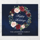 Elegant Waterverf Floral Wreate Holiday Party Sparkling Wijnetiket (Enkel label)