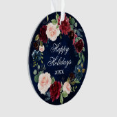 Elegant Waterverf Floral Wreath Prettige feestdage Ornament (voorkant)