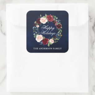 Elegant Waterverf Floral Wreath Prettige feestdage Vierkante Sticker