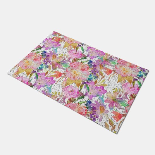 Elegant waterverf florale en gestippelde penseelst deurmat (Schuin)