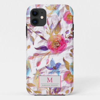 Elegant waterverf florale roze en wit iPhone 11 hoesje