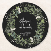 Elegant waterverf floranje zwart-wit ronde kartonnen onderzetter (Voorkant)